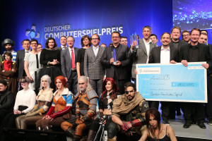 MUNICH, GERMANY - APRIL 07:  Group picture during the German Computer Games Award 2016 (Deutscher Computerspielpreis 2016) at BMW World on April 7, 2016 in Munich, Germany. (Photo by Gisela Schober/Getty Images for Quinke Networks)