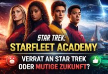 Starfleet Academy Kadetten vor Sci-Fi-Hintergrund – Debatte um neue Star-Trek-Serie
