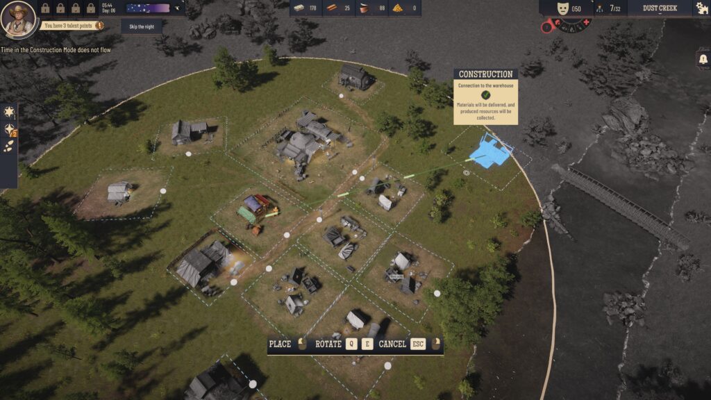 Wild West Pioneers Gameplay – Siedlungsaufbau mit Bauplatzmarkierungen