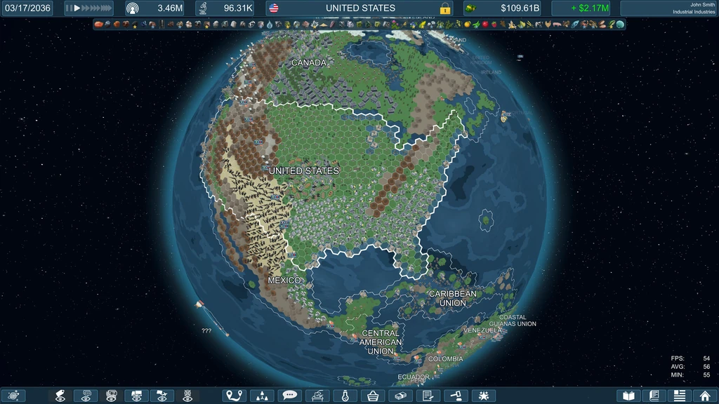 3D-Globus mit Nordamerika und Verwaltungsoberfläche in Factory Default