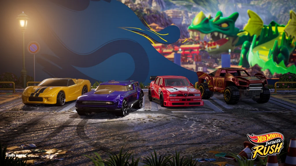 Mehrere Hot-Wheels-Fahrzeuge nebeneinander in der beleuchteten Garage