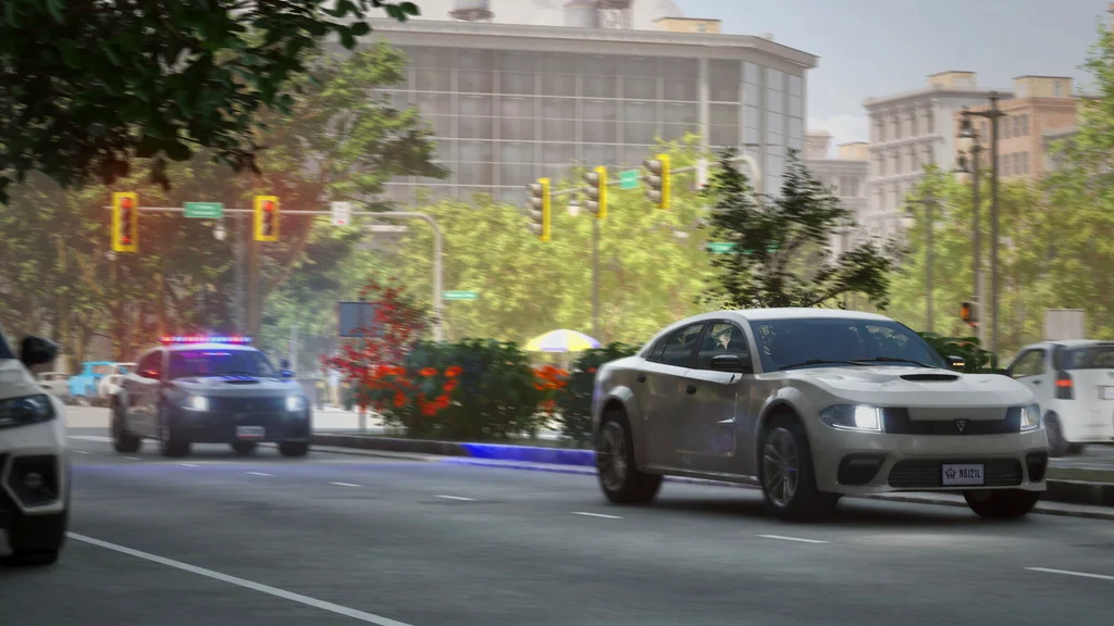 Polizeifahrzeug verfolgt ein flüchtendes Auto in Police Simulator