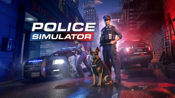 Police Simulator auf der gamescom 2026 – Header Police Simulator auf der gamescom 2026 mit K9-Partner und Einsatzfahrzeugen in Faremont City