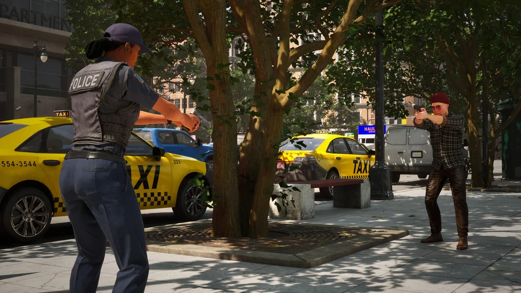 Polizeibeamtin und bewaffneter Verdächtiger in Police Simulator