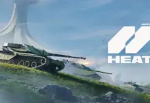 Panzer vor futuristischer Architektur mit dem Logo von World of Tanks: HEAT