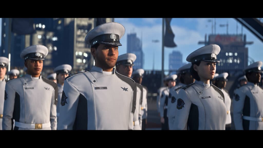 Rekruten der UEE Navy während der Zeremonie im Squadron-42-Trailer The Oath
