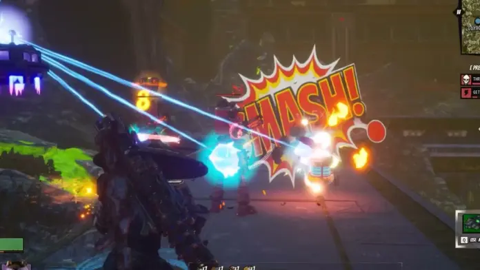 Gravebound – Gameplay-Screenshot aus dem Kampf Gravebound: Spieler kämpft im Ödland gegen feindliche Maschinen